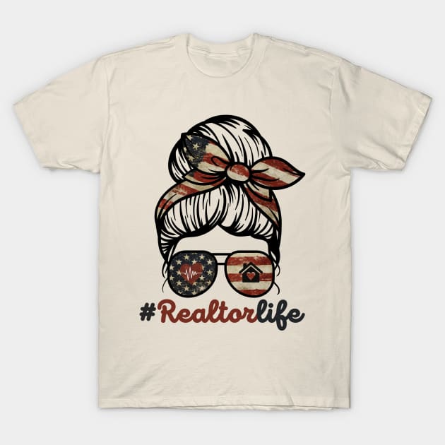 Realtor Life Messy Bun US Flag T-Shirt by Teewyld